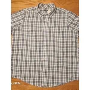 M40 George Oxford Button-Up Short Sleeve Shirt in Blue Gray & White Plaid